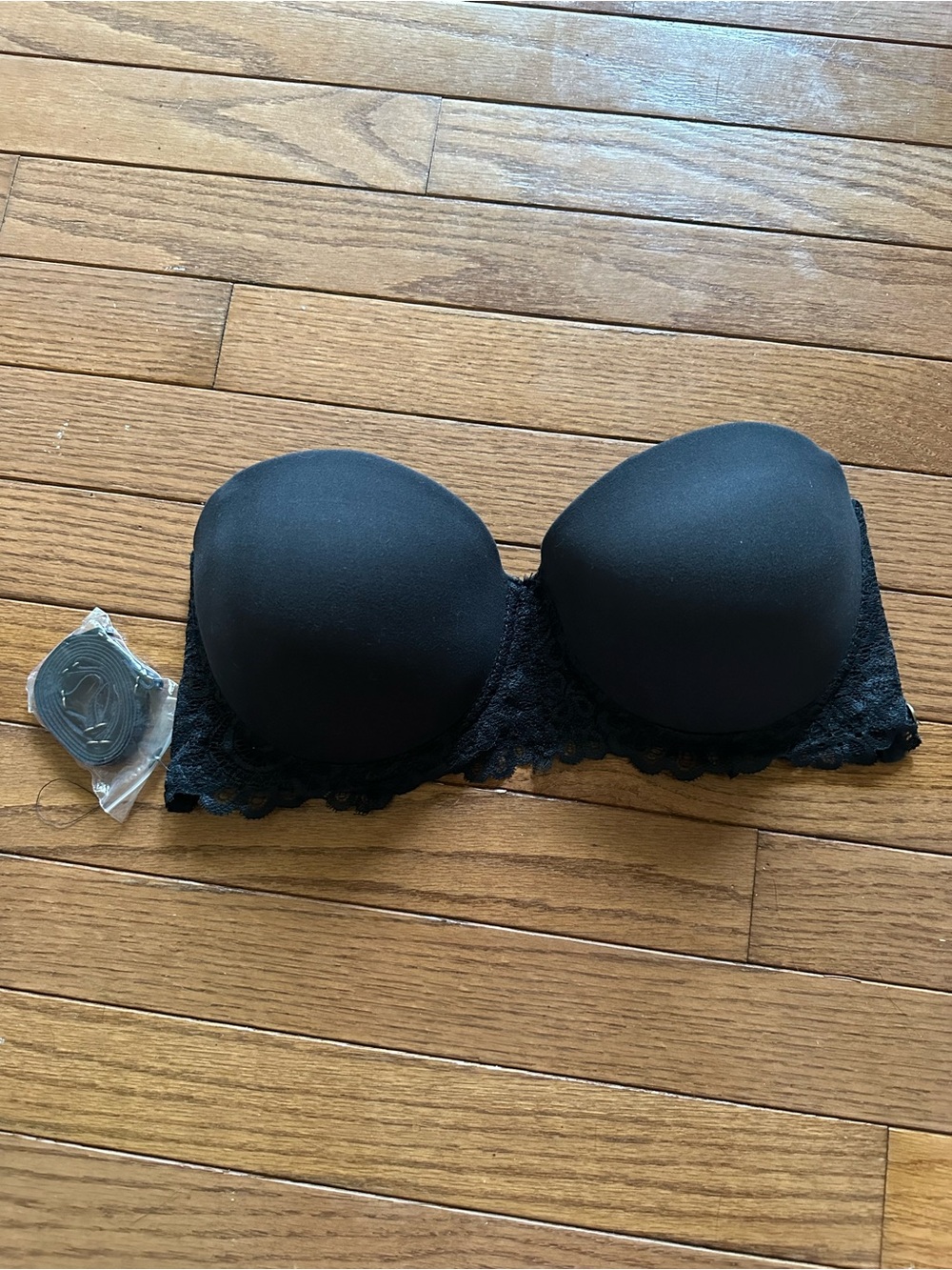 Lucky Brand Strapless Lace-Trim Black Bra - Classic Support
